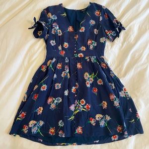 Madewell Silk Button Front Tie Sleeve Retro Mini Dress